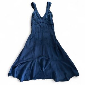 Giocam 100% cotton Peruvian bohemian Blue Sleeveless Dress ruched elastic back L